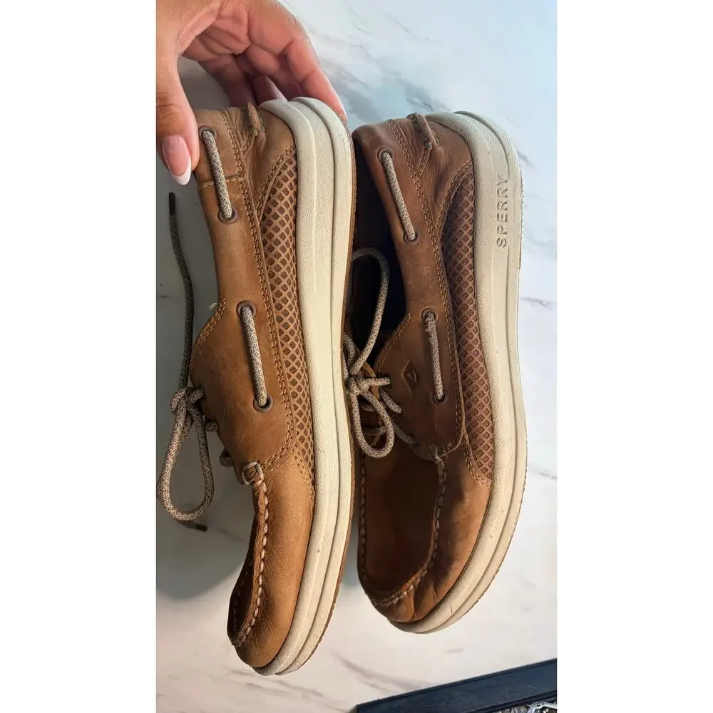 Sperry Top-Sider Mens 10 M Brown Leather Boat Shoes Deck Loafers Lace Up